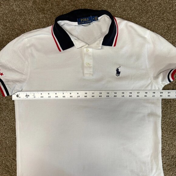 Polo Ralph Lauren Collar Shirt Mens Medium White Red Blue Label Custom Slim Fit - Picture 7 of 11
